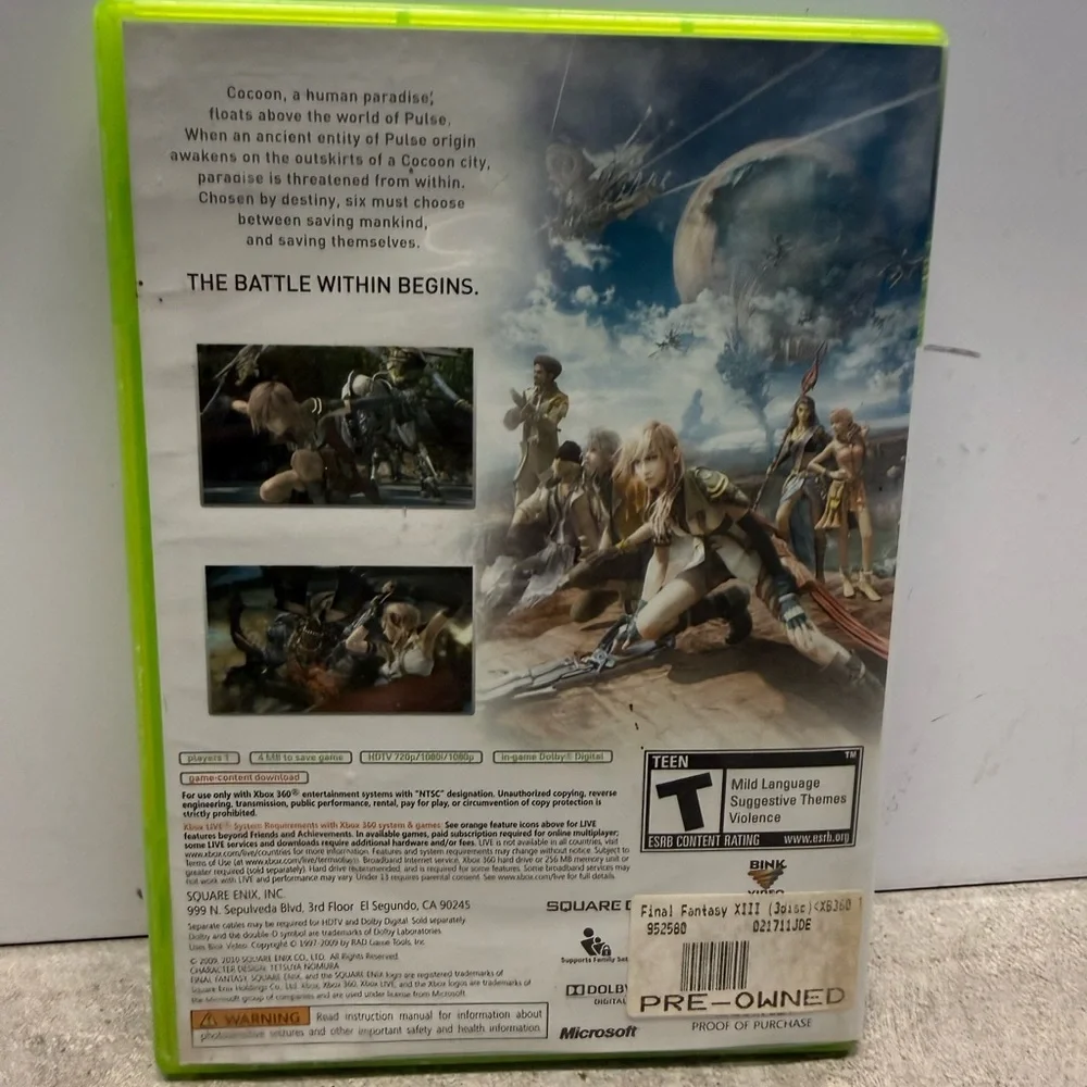 Final Fantasy XIII (XBOX 360, 2010) CIB Manual Tested